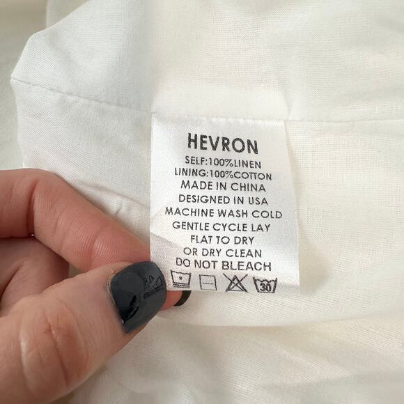 Hevron Domino Mini Dress 100% Linen Sleeveless Cut-Out Belted Shirtdress White - Picture 10 of 11